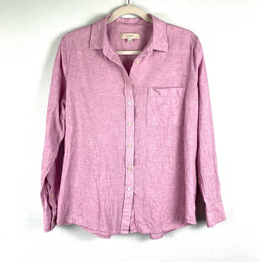 Loft Linen/Cotton Blend Lilac Purple Button Down Shirt Top, Size M
